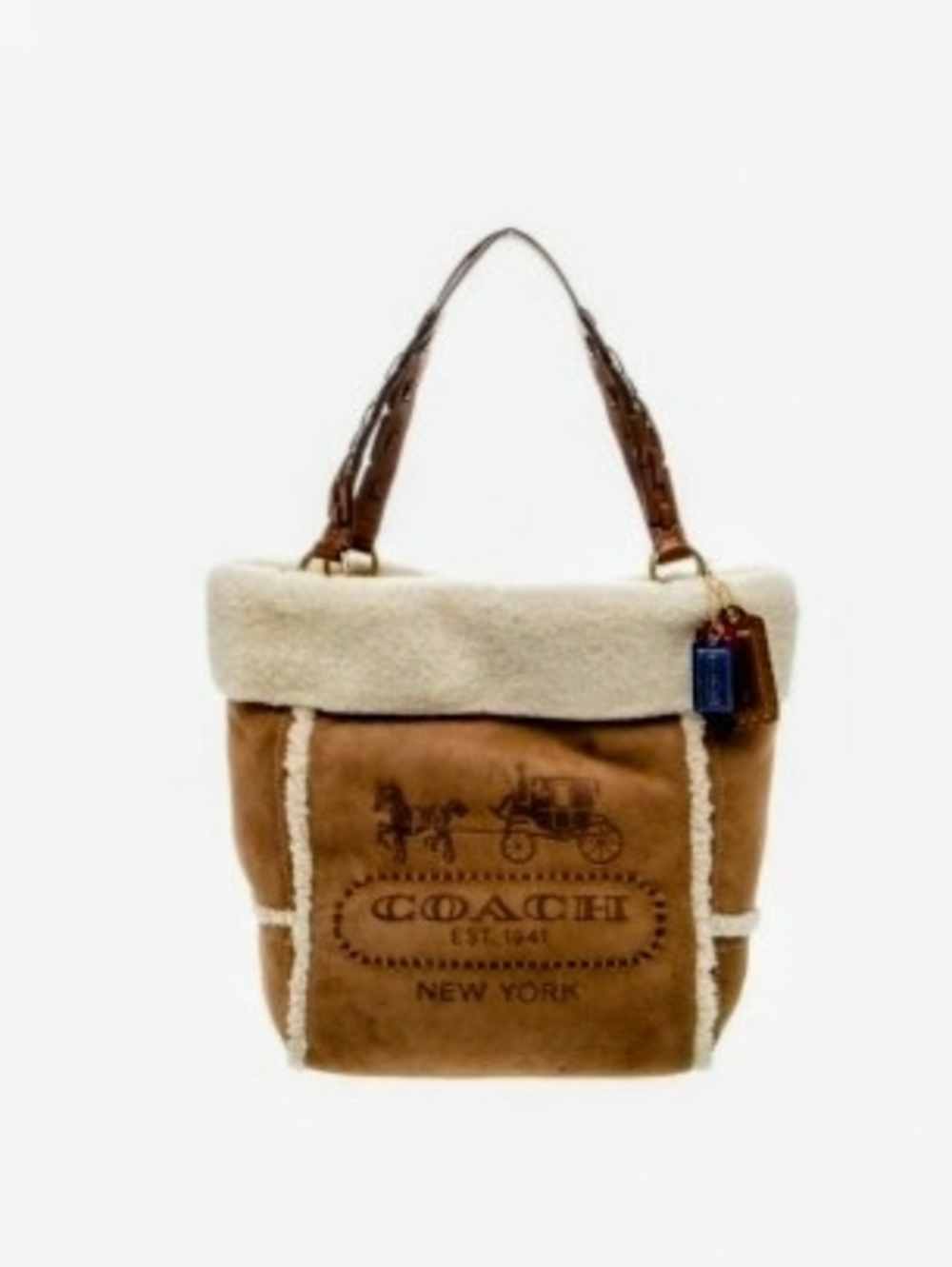 Coach Brown Suede Shearling Trim Shoulder Bag